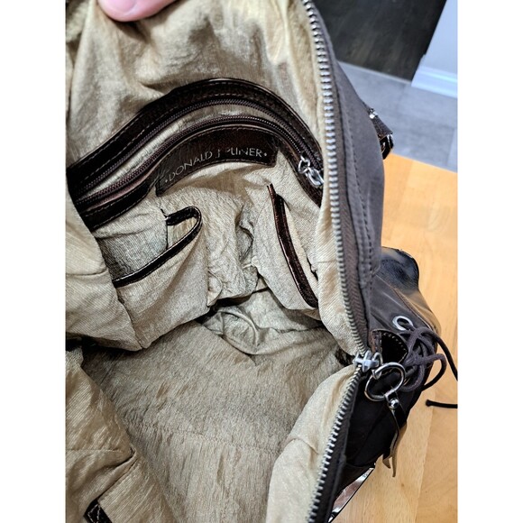 Donald J Pliner Brown Bag Purse Kisslock Pocket Double Handles - Picture 11 of 14